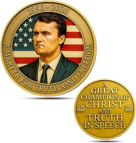 Charlie Kirk Commemorative Coin – 1993-2025 Memorial Tribute – “A Martyr for Truth and Freedom" – Collectible Challenge Coin with American Flag Design – Christian & Patriotic Keepsake Gift (A) in Saudi Arabia