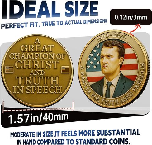 Charlie Kirk Commemorative Coin – 1993-2025 Memorial Tribute – “A Martyr for Truth and Freedom" – Collectible Challenge Coin with American Flag Design – Christian & Patriotic Keepsake Gift (A) in Saudi Arabia