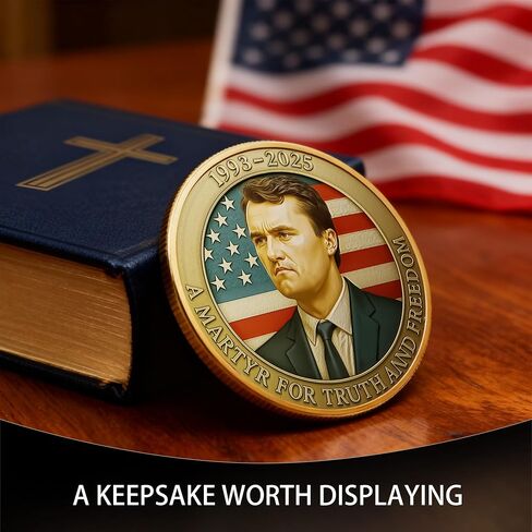 Charlie Kirk Commemorative Coin – 1993-2025 Memorial Tribute – “A Martyr for Truth and Freedom" – Collectible Challenge Coin with American Flag Design – Christian & Patriotic Keepsake Gift (A) in Saudi Arabia