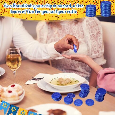 300 قطعة من عملات هانوكا جيلت البلاستيكية السائبة من عملات Dreidel Menorah Star of Davids لتزيين حفلات هانوكا، 6 أنماط للعبة البحث عن الكنز (بني) in Kuwait