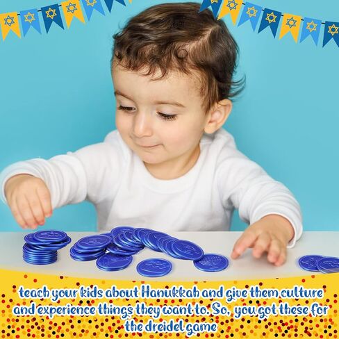 300 قطعة من عملات هانوكا جيلت البلاستيكية السائبة من عملات Dreidel Menorah Star of Davids لتزيين حفلات هانوكا، 6 أنماط للعبة البحث عن الكنز (بني) in Kuwait