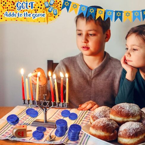 300 قطعة من عملات هانوكا جيلت البلاستيكية السائبة من عملات Dreidel Menorah Star of Davids لتزيين حفلات هانوكا، 6 أنماط للعبة البحث عن الكنز (بني) in Kuwait