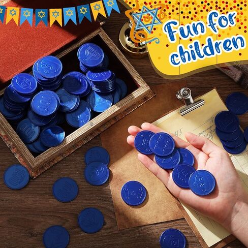 300 قطعة من عملات هانوكا جيلت البلاستيكية السائبة من عملات Dreidel Menorah Star of Davids لتزيين حفلات هانوكا، 6 أنماط للعبة البحث عن الكنز (بني) in Kuwait