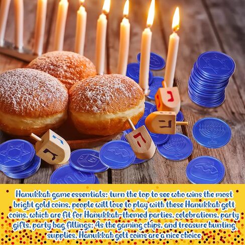 300 قطعة من عملات هانوكا جيلت البلاستيكية السائبة من عملات Dreidel Menorah Star of Davids لتزيين حفلات هانوكا، 6 أنماط للعبة البحث عن الكنز (بني) in Kuwait