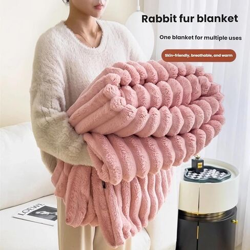 A Soft and Warm Plush Rabbit Blanket That Does not shed or Prick. It can be Used as a Sofa Cover, Bedspread, or nap Blanket in Kuwait