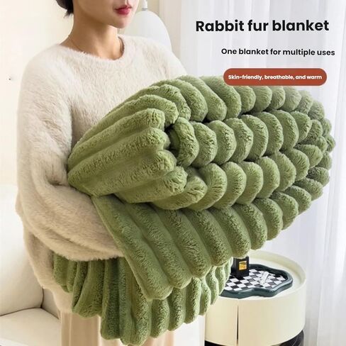 A Soft and Warm Plush Rabbit Blanket That Does not shed or Prick. It can be Used as a Sofa Cover, Bedspread, or nap Blanket in Kuwait