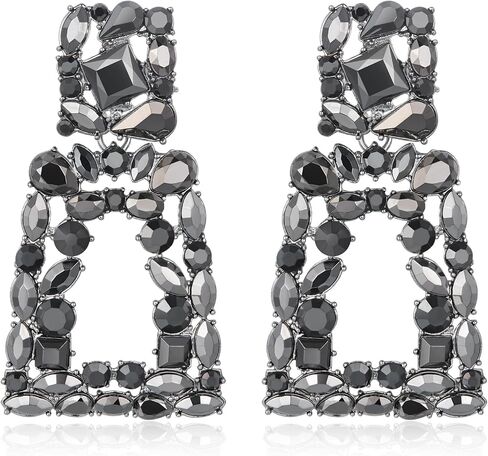 Flyonce Rectangle Dangle Earrings for Women Girls, Rhinestone Crystal Geometric Statement Earrings in Saudi Arabia