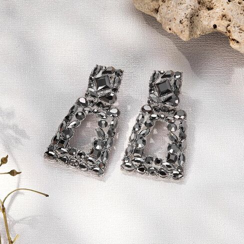 Flyonce Rectangle Dangle Earrings for Women Girls, Rhinestone Crystal Geometric Statement Earrings in Saudi Arabia