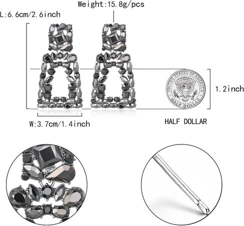 Flyonce Rectangle Dangle Earrings for Women Girls, Rhinestone Crystal Geometric Statement Earrings in Saudi Arabia