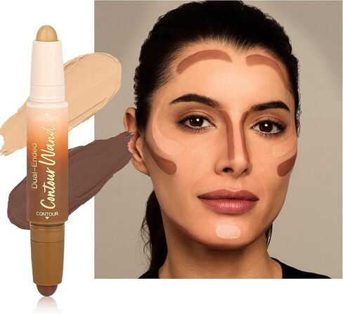 Contour Highlighter Stick，2-in-1 Dual-Ended Cream Bronzer & Highlighter Sticks Pen for Face Body Contouring Makeup- Buildable，Waterproof, Easy to Apply Suitable for Beginners，02Nude + Light Beige in Saudi Arabia