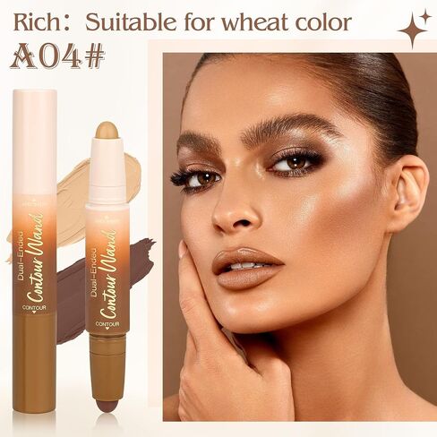 Contour Highlighter Stick，2-in-1 Dual-Ended Cream Bronzer & Highlighter Sticks Pen for Face Body Contouring Makeup- Buildable，Waterproof, Easy to Apply Suitable for Beginners，02Nude + Light Beige in Saudi Arabia