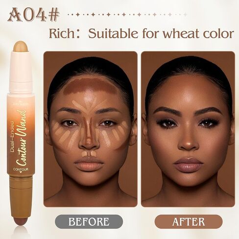 Contour Highlighter Stick，2-in-1 Dual-Ended Cream Bronzer & Highlighter Sticks Pen for Face Body Contouring Makeup- Buildable，Waterproof, Easy to Apply Suitable for Beginners，02Nude + Light Beige in Saudi Arabia