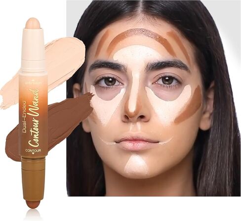 Contour Highlighter Stick，2-in-1 Dual-Ended Cream Bronzer & Highlighter Sticks Pen for Face Body Contouring Makeup- Buildable，Waterproof, Easy to Apply Suitable for Beginners，02Nude + Light Beige in Saudi Arabia
