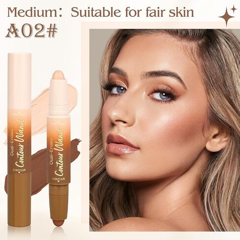 Contour Highlighter Stick，2-in-1 Dual-Ended Cream Bronzer & Highlighter Sticks Pen for Face Body Contouring Makeup- Buildable，Waterproof, Easy to Apply Suitable for Beginners，02Nude + Light Beige in Saudi Arabia