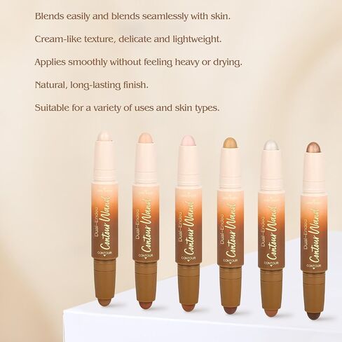 Contour Highlighter Stick，2-in-1 Dual-Ended Cream Bronzer & Highlighter Sticks Pen for Face Body Contouring Makeup- Buildable，Waterproof, Easy to Apply Suitable for Beginners，02Nude + Light Beige in Saudi Arabia