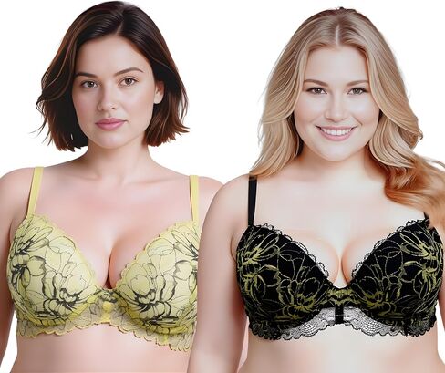 Curve Muse Women's Underwire Plus Size Push Up Add 1 and a Half Cup Lace Bras in Kuwait