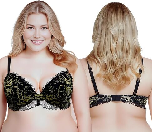 Curve Muse Women's Underwire Plus Size Push Up Add 1 and a Half Cup Lace Bras in Kuwait
