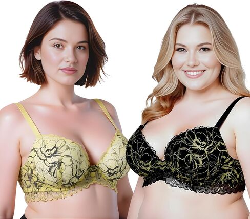 Curve Muse Women's Underwire Plus Size Push Up Add 1 and a Half Cup Lace Bras in Kuwait