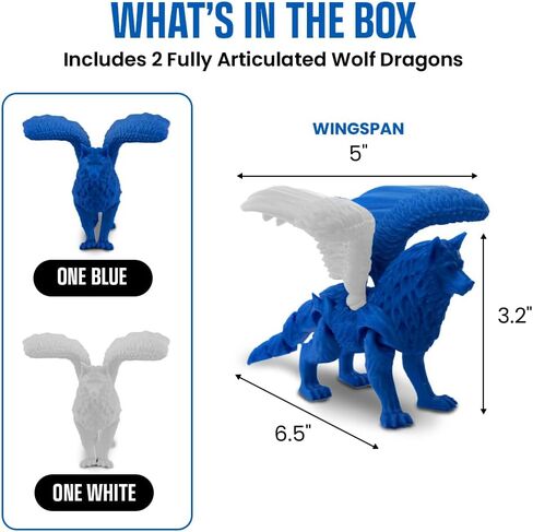 TwistedForge 2-Pack Poseable Wolf Dragon Figurines – Articulated Fantasy Creatures | Collector Display Figures | USA Made in Saudi Arabia