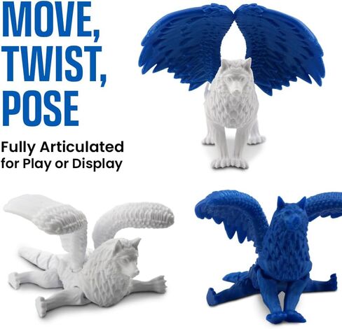 TwistedForge 2-Pack Poseable Wolf Dragon Figurines – Articulated Fantasy Creatures | Collector Display Figures | USA Made in Saudi Arabia