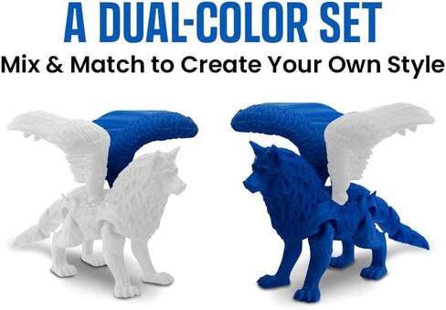 TwistedForge 2-Pack Poseable Wolf Dragon Figurines – Articulated Fantasy Creatures | Collector Display Figures | USA Made in Saudi Arabia