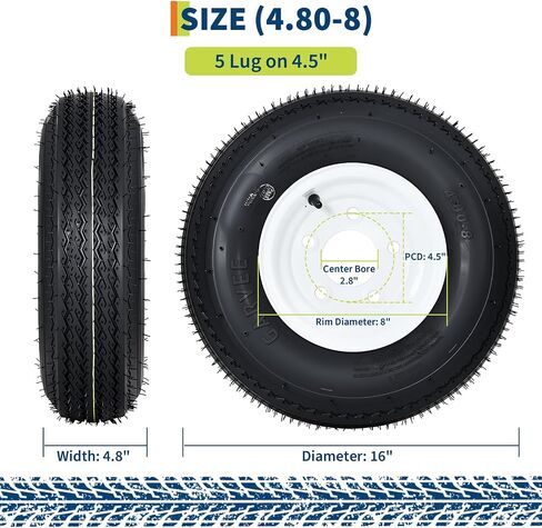 5.30-12 530-12 530X12 Trailer Tire and Wheel Assembly, Heavy-Duty Load Range C 6PR, 5 Lug White Modular Wheel, 12 Inch Tires for Utility/Boat/Camper Trailers, Set of 2 in Saudi Arabia