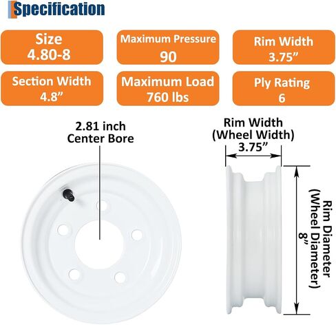 5.30-12 530-12 530X12 Trailer Tire and Wheel Assembly, Heavy-Duty Load Range C 6PR, 5 Lug White Modular Wheel, 12 Inch Tires for Utility/Boat/Camper Trailers, Set of 2 in Saudi Arabia