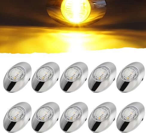 10 قطع 3 بوصة × 2 بوصة كهرمان 3 مصابيح LED لتخليص العلامات الجانبية إطار بيضاوي من الكروم عدسة شفافة نصف مقطورة مقطورة لوحة استبدال لسطح جبل Peterbilt Kenworth Freightliner in Kuwait