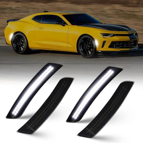 مصابيح علامة جانبية LED من NoxiAnto لسيارة Chevy Camaro 2016-2023، مصابيح LED بيضاء كاملة للمصد الأمامي والخلفي، عدسات مدخنة، عبوة من 4 قطع in Saudi Arabia