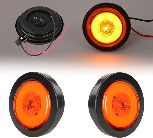 NEW SUN 4-Pack Premium 2 بوصة مصابيح LED مستديرة، مقاومة للماء IP67، تصميم هالة ونيون، إطار من الكروم المقاوم للصدأ، حامل شفة لمقطورة المرافق، العربة، الشاحنة، البيك اب، القوارب، الأحمر والعنبر in Kuwait