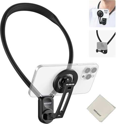 حامل عنق مغناطيسي من NEEWER متوافق مع GoPro Hero 12 11 10 MAX DJI Action 4 Insta360 iPhone 15 Pro Max Samsung S23، محول تثبيت الرقبة المرن لكاميرا POV وحامل الهاتف، GP15 in Saudi Arabia