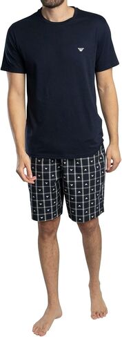 Emporio Armani Men's Yard Dyed Woven Cotton Pajama Short and Tee Set in Saudi Arabia