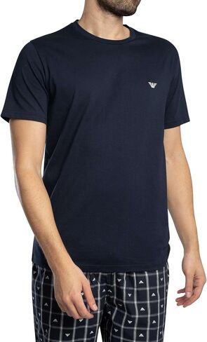 Emporio Armani Men's Yard Dyed Woven Cotton Pajama Short and Tee Set in Saudi Arabia