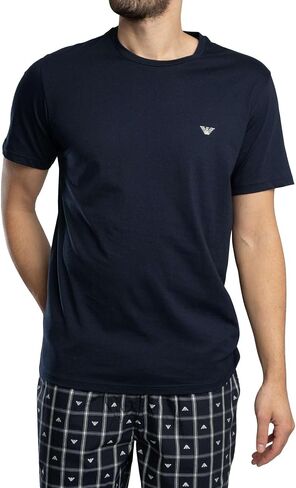 Emporio Armani Men's Yard Dyed Woven Cotton Pajama Short and Tee Set in Saudi Arabia