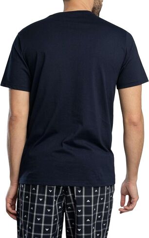 Emporio Armani Men's Yard Dyed Woven Cotton Pajama Short and Tee Set in Saudi Arabia