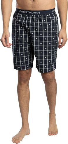 Emporio Armani Men's Yard Dyed Woven Cotton Pajama Short and Tee Set in Saudi Arabia