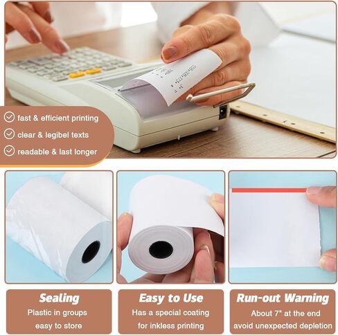 (5 لفات) 2 1/4 × 50 لفات ورق إيصالات حرارية، لفات ورق تسجيل النقدية لنقاط البيع، خالية من مادة BPA بطول 2.25 × 50 قدم لكل إيصال ورق حراري in Kuwait