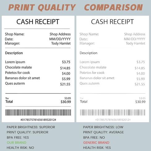 (5 لفات) 2 1/4 × 50 لفات ورق إيصالات حرارية، لفات ورق تسجيل النقدية لنقاط البيع، خالية من مادة BPA بطول 2.25 × 50 قدم لكل إيصال ورق حراري in Kuwait