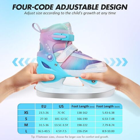 زلاجات ثلجية قابلة للتعديل من LEVYTEMP للأطفال والأولاد والبنات - أسود، أزرق، وردي - أحذية تزلج على الجليد للشباب - مقاسات S، M، L - زلاجات ثلجية للأماكن الخارجية وحلبة التزلج in Kuwait