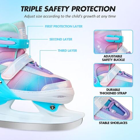 زلاجات ثلجية قابلة للتعديل من LEVYTEMP للأطفال والأولاد والبنات - أسود، أزرق، وردي - أحذية تزلج على الجليد للشباب - مقاسات S، M، L - زلاجات ثلجية للأماكن الخارجية وحلبة التزلج in Kuwait