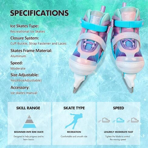 زلاجات ثلجية قابلة للتعديل من LEVYTEMP للأطفال والأولاد والبنات - أسود، أزرق، وردي - أحذية تزلج على الجليد للشباب - مقاسات S، M، L - زلاجات ثلجية للأماكن الخارجية وحلبة التزلج in Kuwait