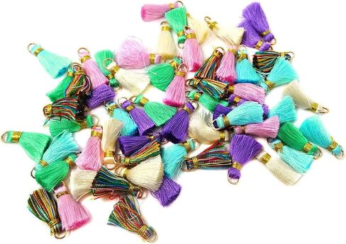 60PCS Multi-Color Mini Tassels Colorful Small Craft Tassels Handmade DIY Accessories with Gold Jump Ring for Earrings Necklace Keychain Bag Clothing Crafts Making in Saudi Arabia
