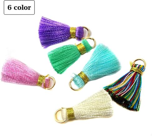 60PCS Multi-Color Mini Tassels Colorful Small Craft Tassels Handmade DIY Accessories with Gold Jump Ring for Earrings Necklace Keychain Bag Clothing Crafts Making in Saudi Arabia