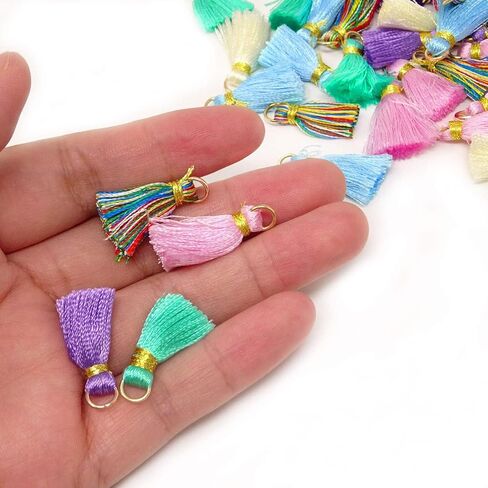 60PCS Multi-Color Mini Tassels Colorful Small Craft Tassels Handmade DIY Accessories with Gold Jump Ring for Earrings Necklace Keychain Bag Clothing Crafts Making in Saudi Arabia