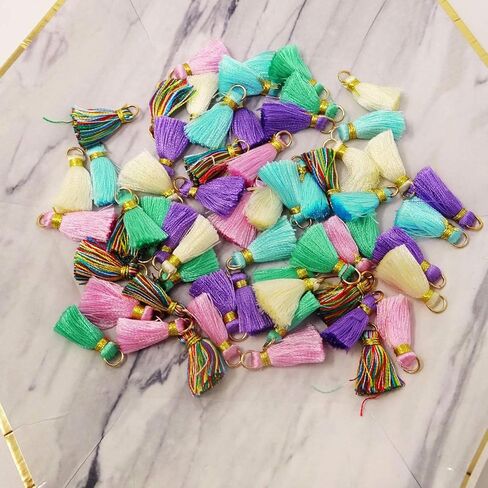 60PCS Multi-Color Mini Tassels Colorful Small Craft Tassels Handmade DIY Accessories with Gold Jump Ring for Earrings Necklace Keychain Bag Clothing Crafts Making in Saudi Arabia