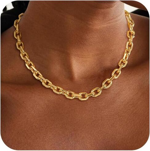 Chunky Gold/silver plated Paperclip Dainty Necklace for Women Statement Trendy Thick 14K Chain Link Necklace Waterproof Simple Jewelry Gifts in Saudi Arabia