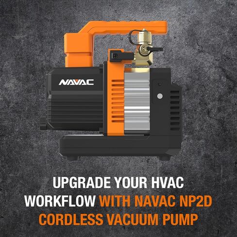 مضخة تفريغ لاسلكية NAVAC NP2D (مضخة فقط) - محرك DC مزدوج المرحلة 2 CFM، 23 ميكرون - تتضمن محول بطارية، تعمل مع بطارية 18 فولت متوافقة مع DEWALT - 7 رطل in Kuwait