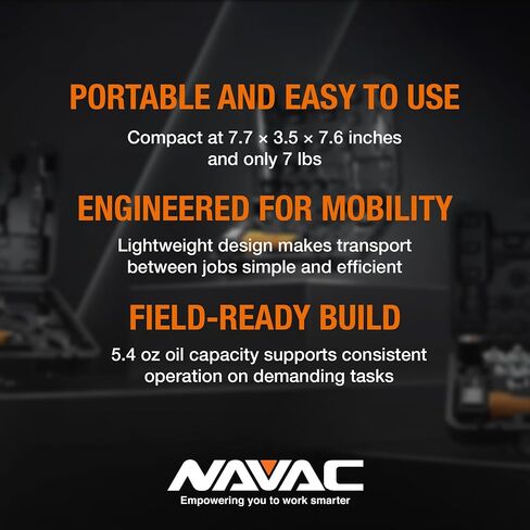 مضخة تفريغ لاسلكية NAVAC NP2D (مضخة فقط) - محرك DC مزدوج المرحلة 2 CFM، 23 ميكرون - تتضمن محول بطارية، تعمل مع بطارية 18 فولت متوافقة مع DEWALT - 7 رطل in Kuwait
