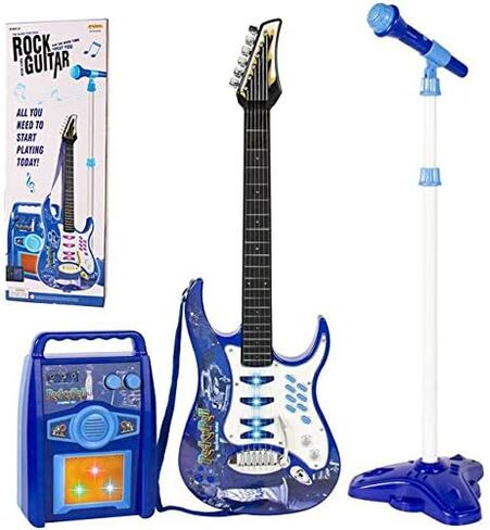 مجموعة أدوات الجيتار الكهربائية من iMeshbean للأطفال والبنات والأولاد مع ميكروفون، أمبير سلكي، AUX. (أزرق) in Kuwait