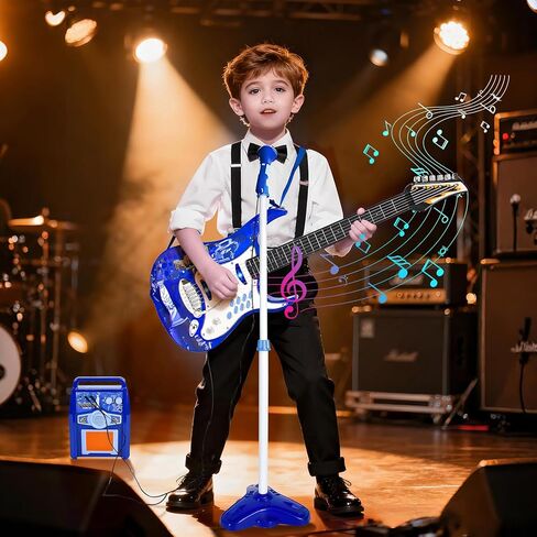 مجموعة أدوات الجيتار الكهربائية من iMeshbean للأطفال والبنات والأولاد مع ميكروفون، أمبير سلكي، AUX. (أزرق) in Kuwait